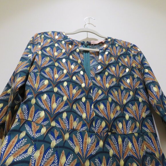 ANTHROPOLOGIE TRAFFIC PEOPLE Metallic Leaf Print Wide Leg Jumpsuit Boho - Size M - Picture 11 of 16